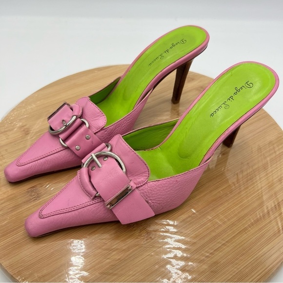 Anthropologie Diego di Lucca Heeled Mule Pink Green Size 6 - Picture 9 of 15